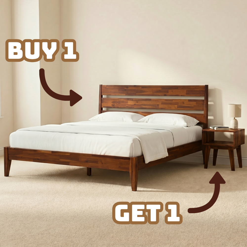 Emery Solid Wood Bed Frame & Nightstand - Walnut - Bedroom Set