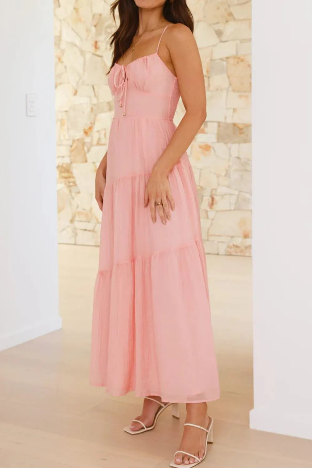 Ruched Smocked Back Cami Dress - -
