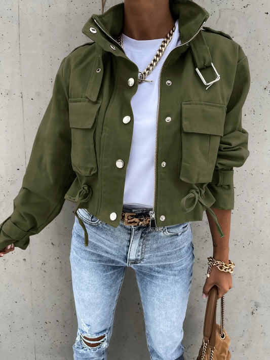 Snap Down Long Sleeve Jacket - -