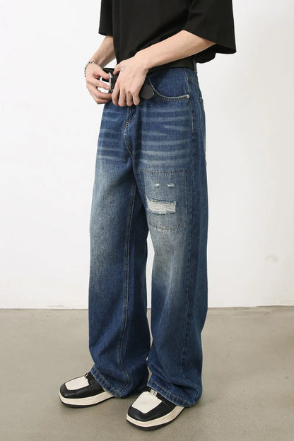 Men's Distressed Jeans with Pockets - -
