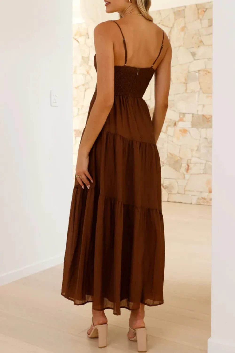 Ruched Smocked Back Cami Dress - -