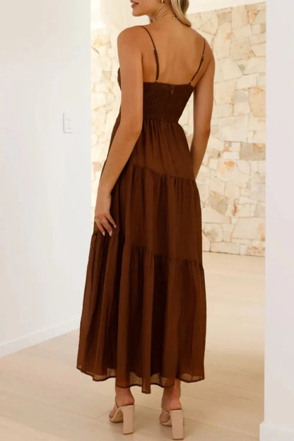 Ruched Smocked Back Cami Dress - -