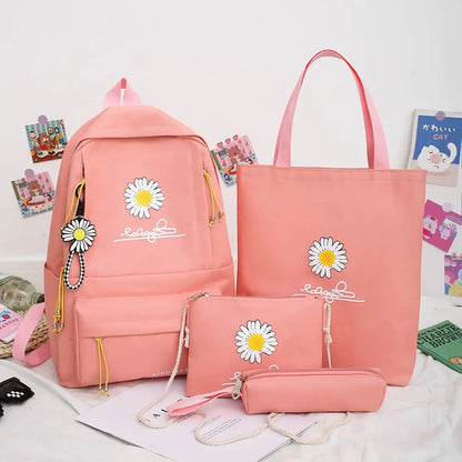 4pc Set Daisy Print Large Backpack