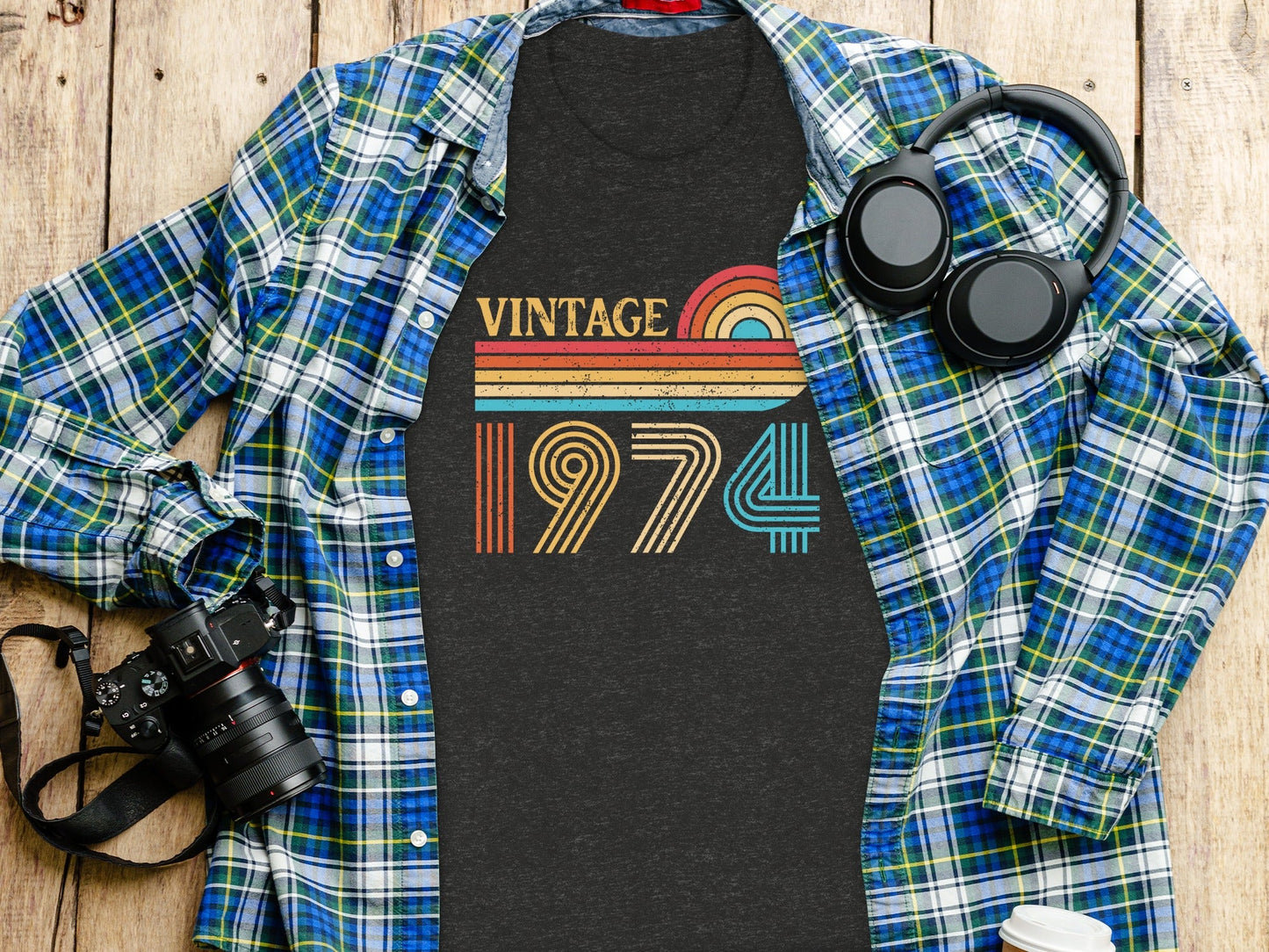 Vintage 1974 Retro Rainbow Distressed Design T-Shirt- Cloud 16 Clothing Co.- {{Product type}}