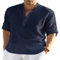 Men's Casual Blouse Shirt Loose Tops Long Sleeve Slim Fit Linen Shirts