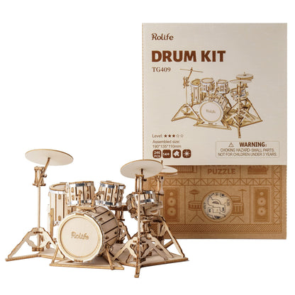 Rolife 3D Drum Set Wooden Puzzle Kit for Adults and Teens - Drum Kit - drum kit puzzle