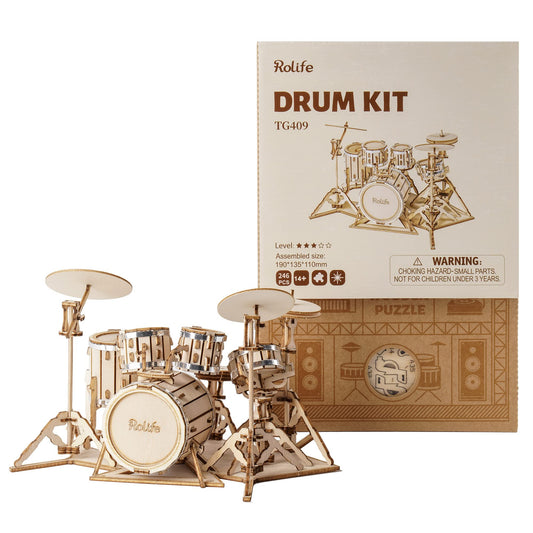 Rolife 3D Drum Set Wooden Puzzle Kit for Adults and Teens - Drum Kit - drum kit puzzle