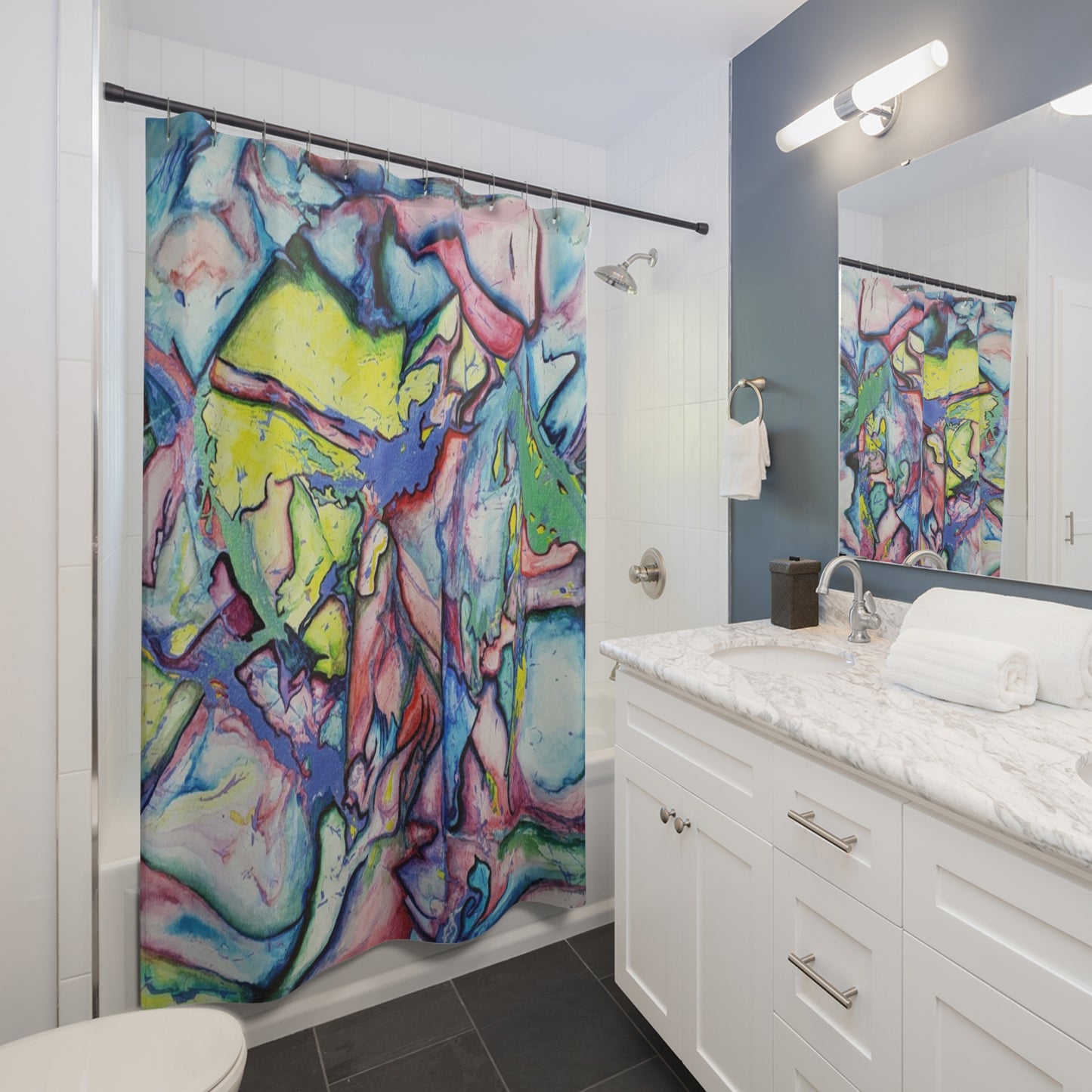 Alien Vibrant Abstract Shower Curtain - Kia Day Design