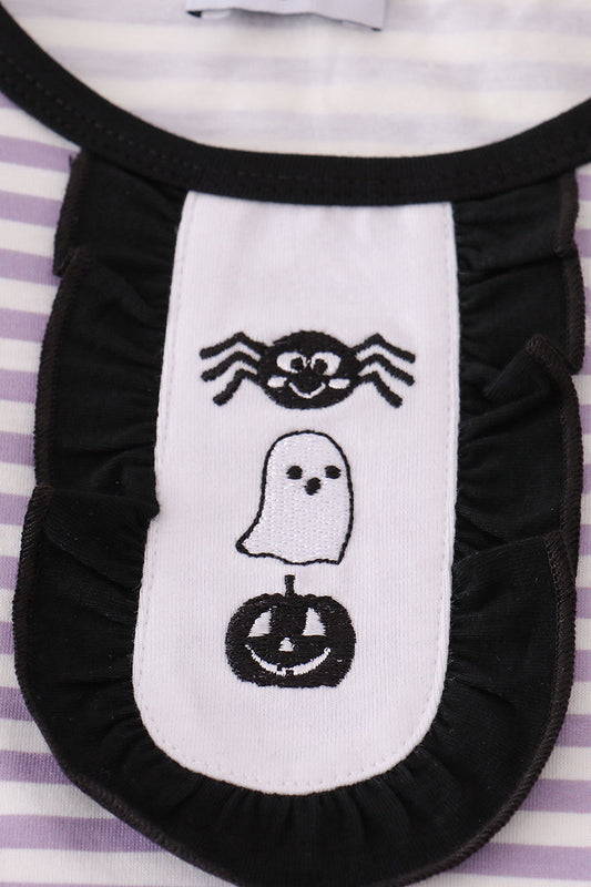 Purple Halloween spider embroidery stripe pants set - - Set