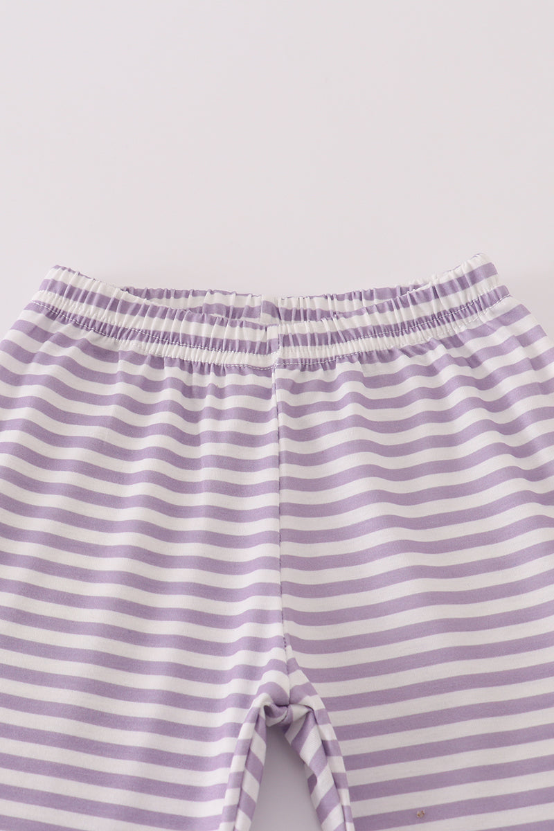 Purple Halloween spider embroidery stripe pants set - - Set