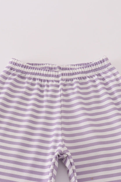 Purple Halloween spider embroidery stripe pants set - - Set
