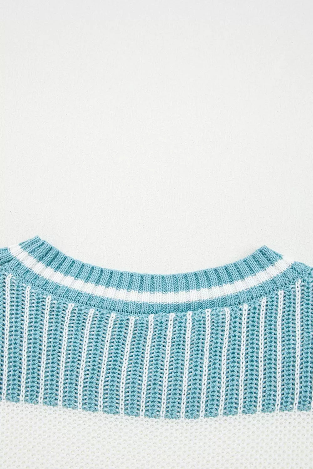 Two Tone Striped Patchwork Drop Shoulder Loose Sweater - -