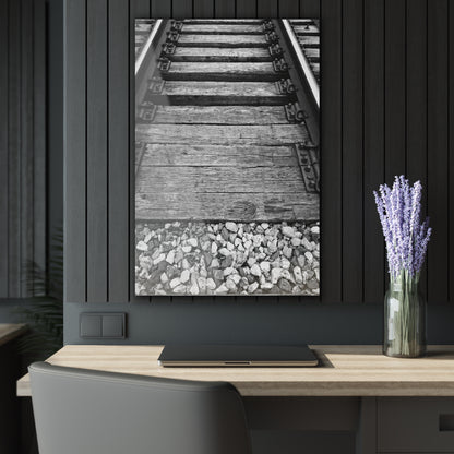 Railroad Track Black & White Acrylic Print — Vintage Track Photography Wall Art French Cleat Hanging - 24" x 36" (Vertical) 0.25'' - Home Decor