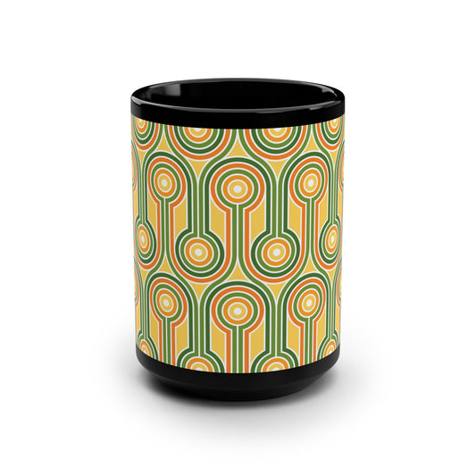 Retro Patterned 15oz Black Mug - Kia Day Design