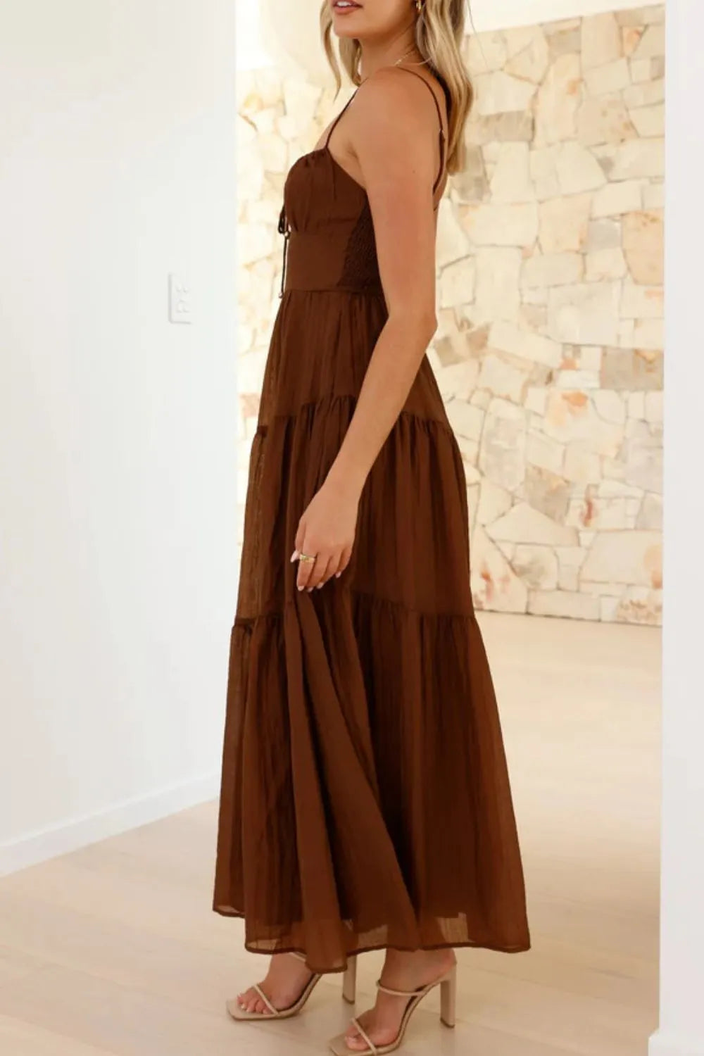 Ruched Smocked Back Cami Dress - -