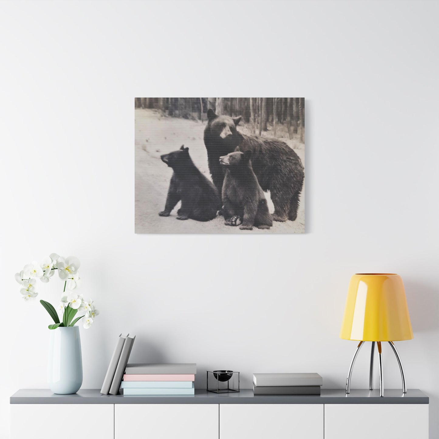 Yellowstone Black Bears Satin Canvas, Stretched