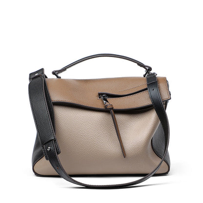 Genuine leather bag for female bag shoulder bag large capacity with contrast color pattern tote - -