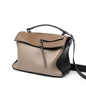 Genuine leather bag for female bag shoulder bag large capacity with contrast color pattern tote - Khaki -