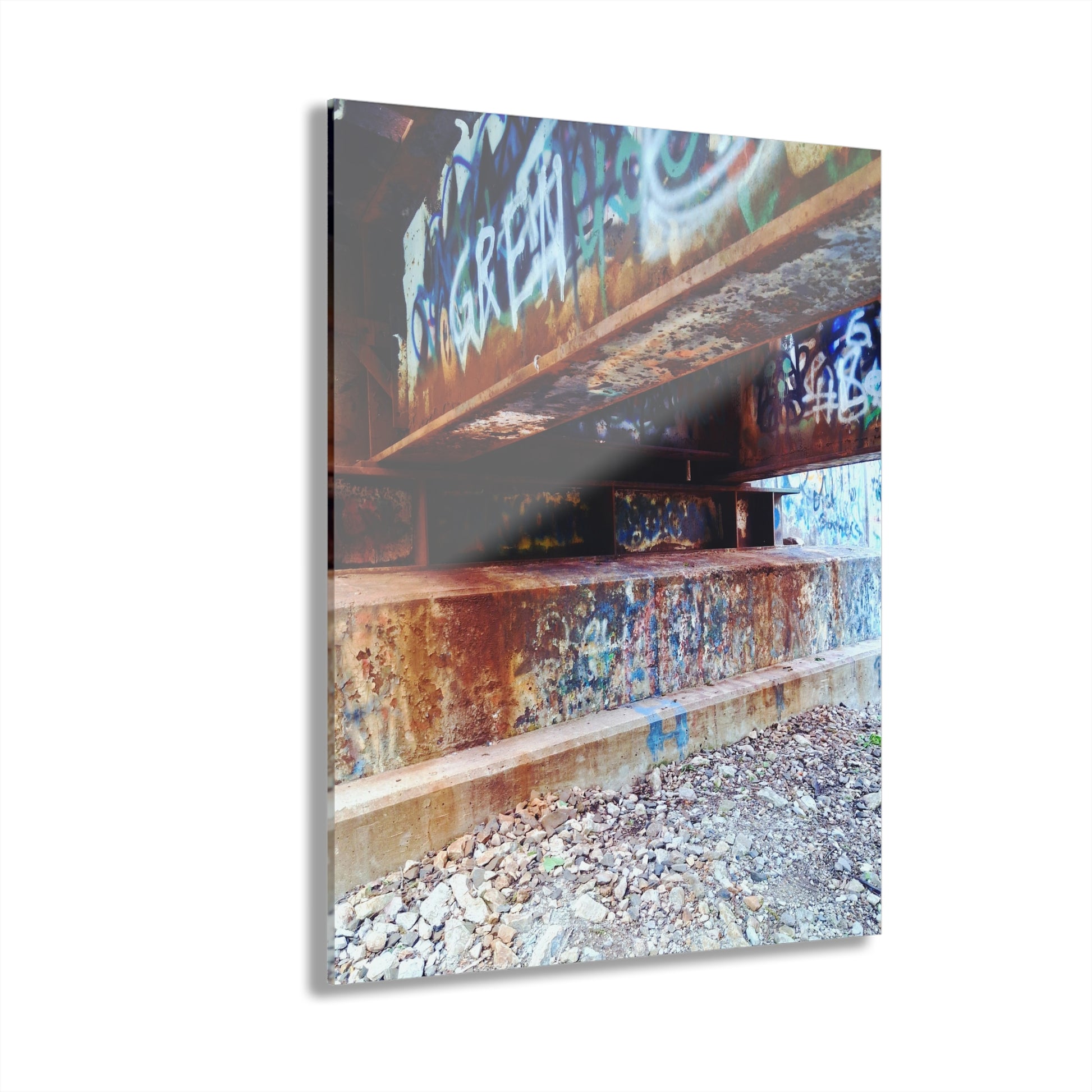 Acrylic Print — Urban Rust Graffiti Photograph French Cleat Hanging - - Home Decor