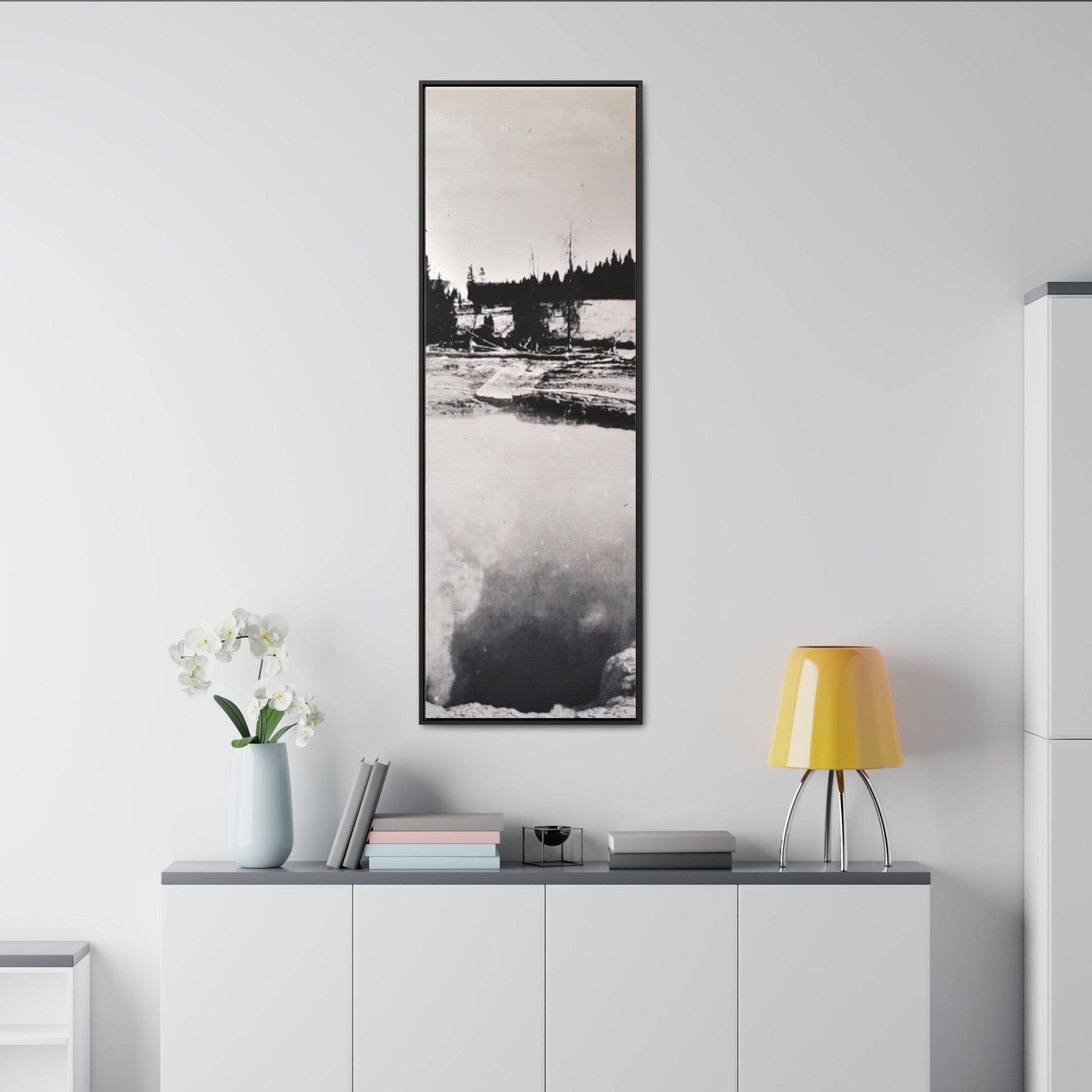 Morning Glory Pool Yellowstone Gallery Canvas Wraps Vertical Frame - 20″ x 60″ Premium Gallery Wraps (1.25″) Black - Canvas