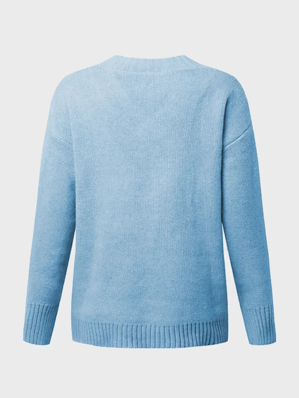 V-Neck Long Sleeve Knit Top - -