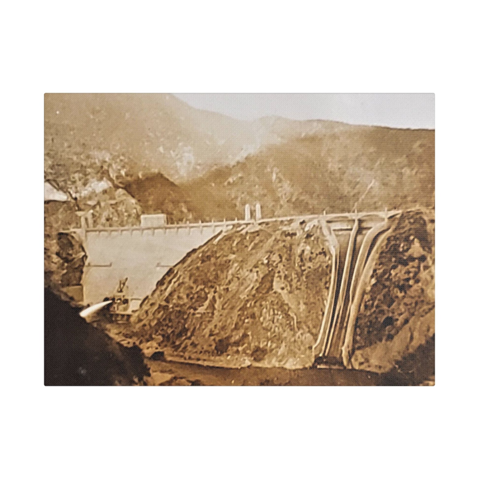 Back View Morris Dam Spillway Satin Canvas Stretched 16″ x 12″ (Horizontal) 1.5"