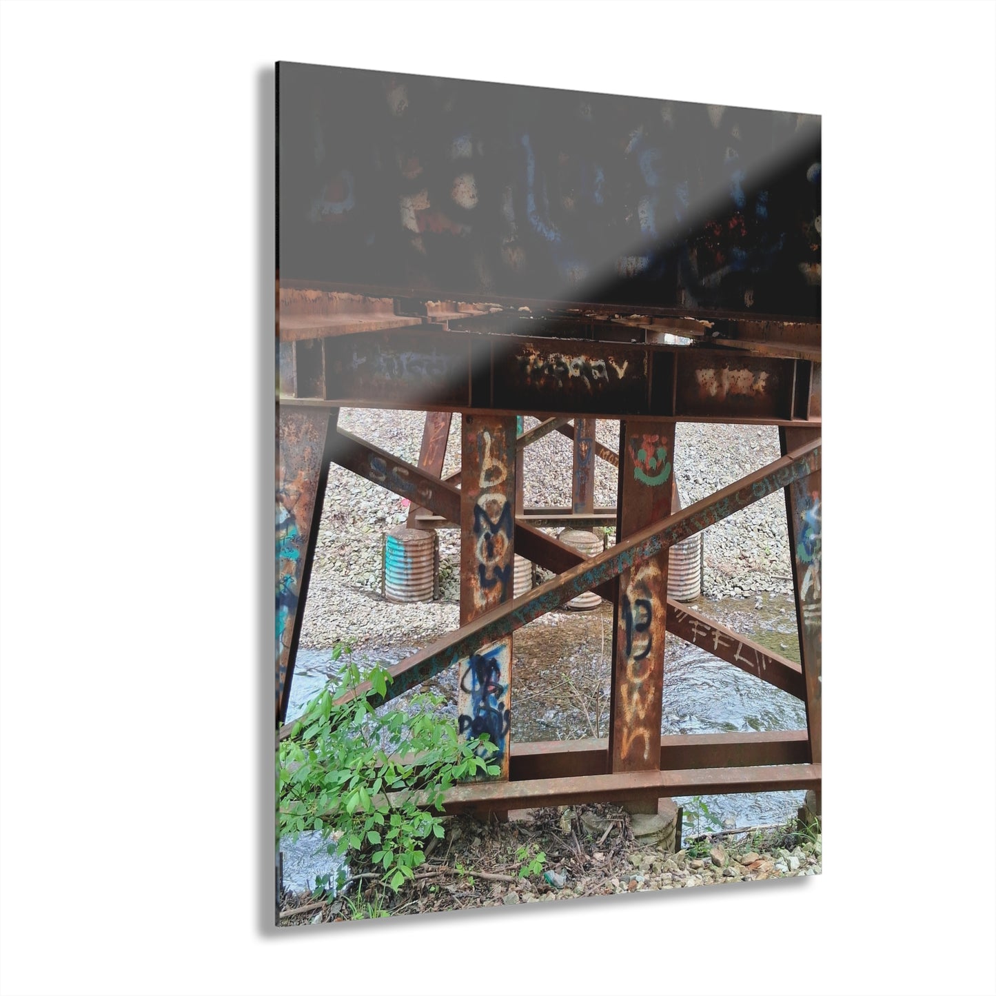 Urban Rusted Bridge Graffiti Acrylic Print French Cleat Hanging - - Home Decor