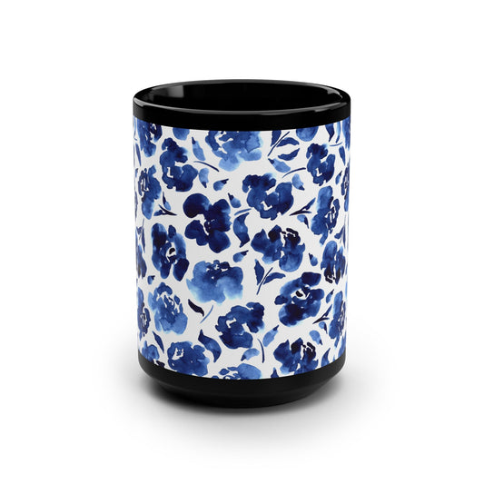 Floral Print Black Mug - 15oz - Kia Day Design