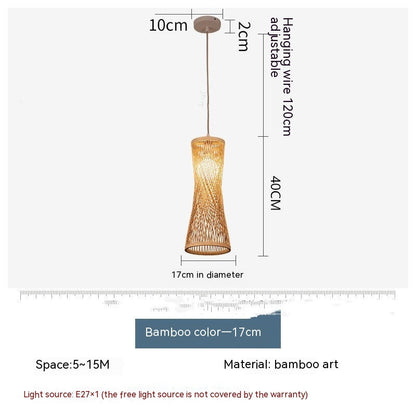 Chinese Style Bamboo Artwork Chandelier - 17cm Diameter White - Lights