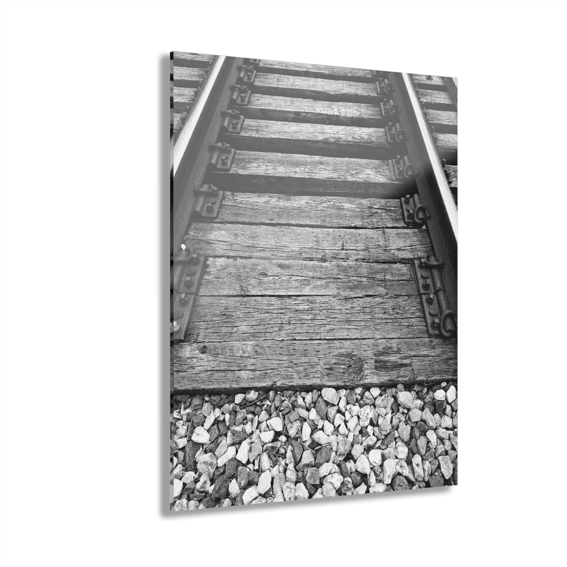 Railroad Track Black & White Acrylic Print — Vintage Track Photography Wall Art French Cleat Hanging - - Home Decor