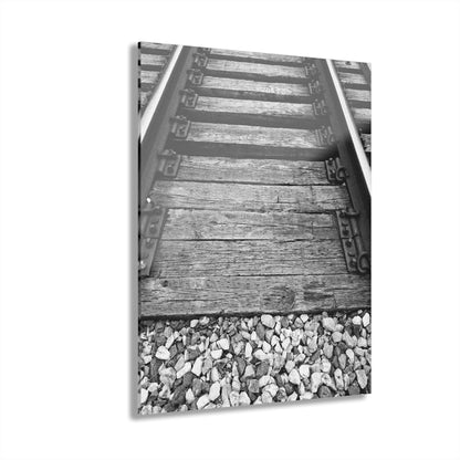 Railroad Track Black & White Acrylic Print — Vintage Track Photography Wall Art French Cleat Hanging - - Home Decor