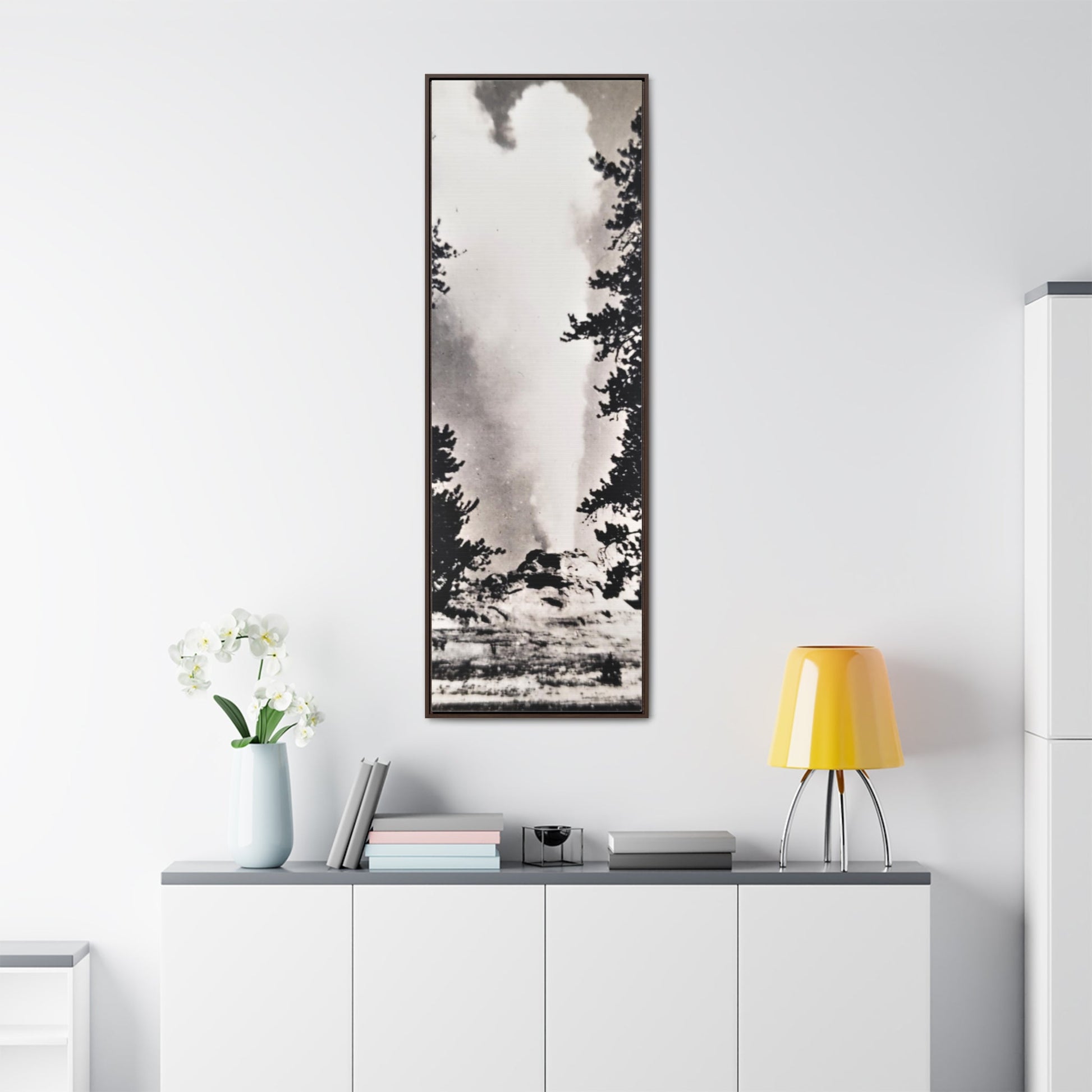 Castle Geyser Yellowstone Gallery Canvas Wraps Vertical Frame - 20″ x 60″ Premium Gallery Wraps (1.25″) Walnut - Canvas