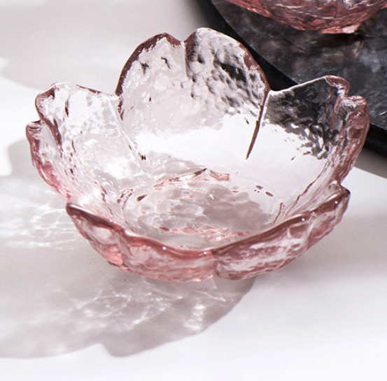 Nordic Gold Inlay Glass Sauce Bowl with Cherry Blossoms - Pink -