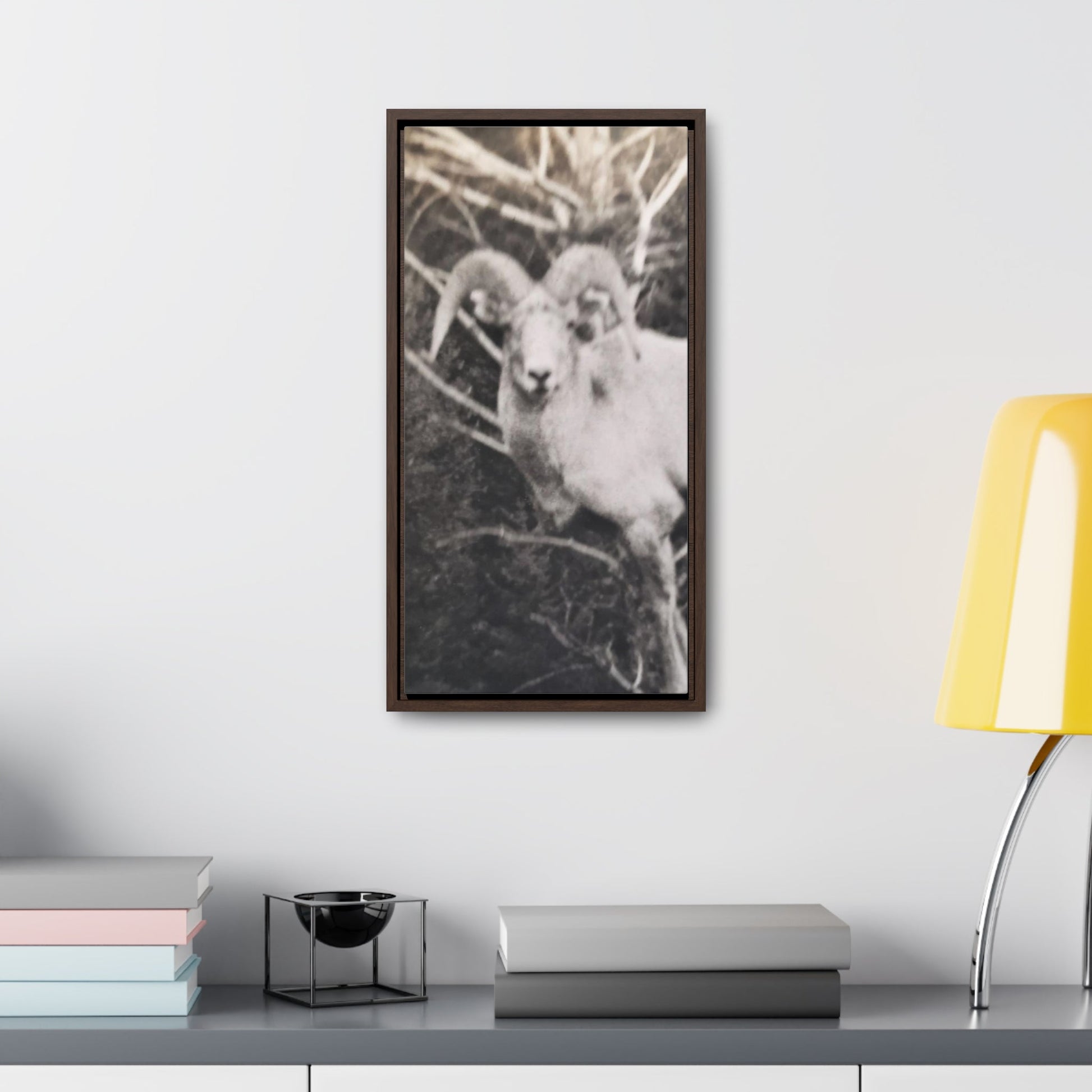 Yellowstone Big Horn Sheep Gallery Canvas Wraps Vertical Frame - 10″ x 20″ Premium Gallery Wraps (1.25″) Walnut - Canvas