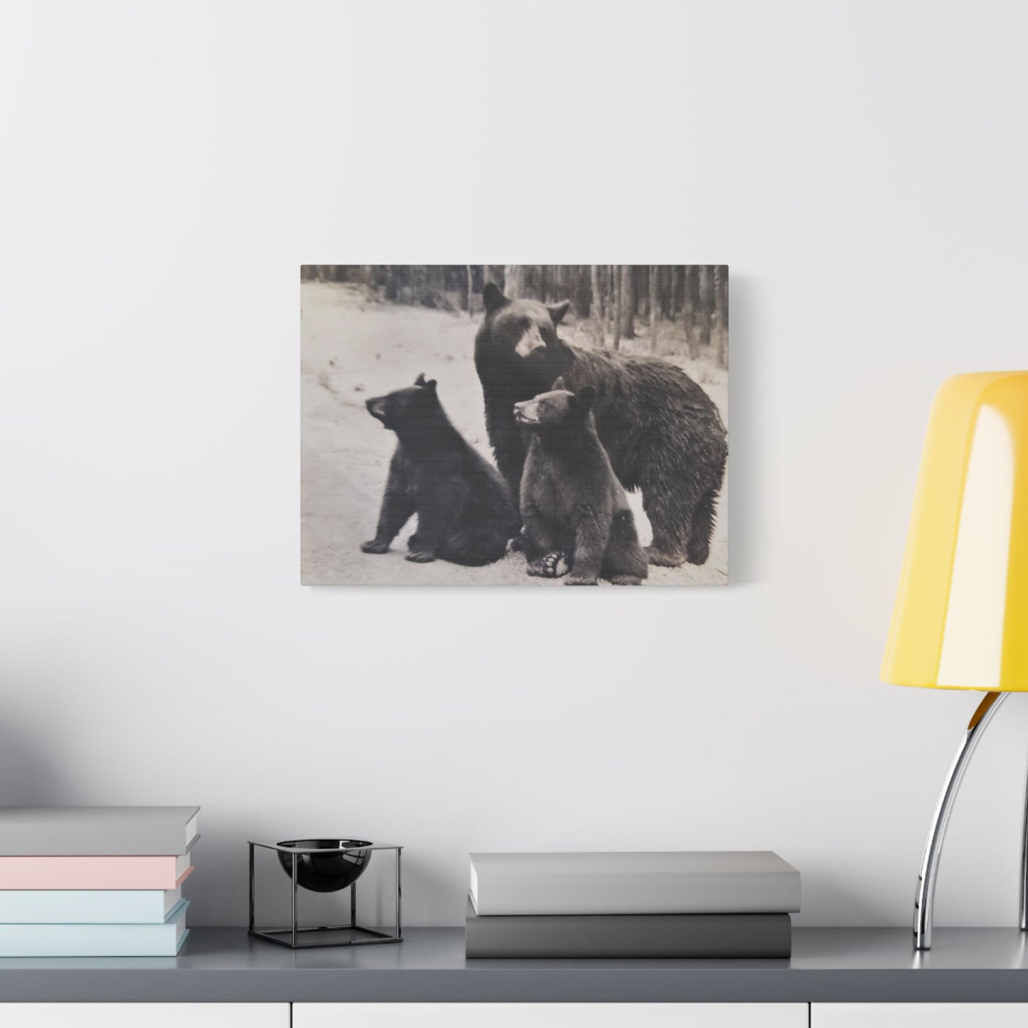 Yellowstone Black Bears Satin Canvas, Stretched