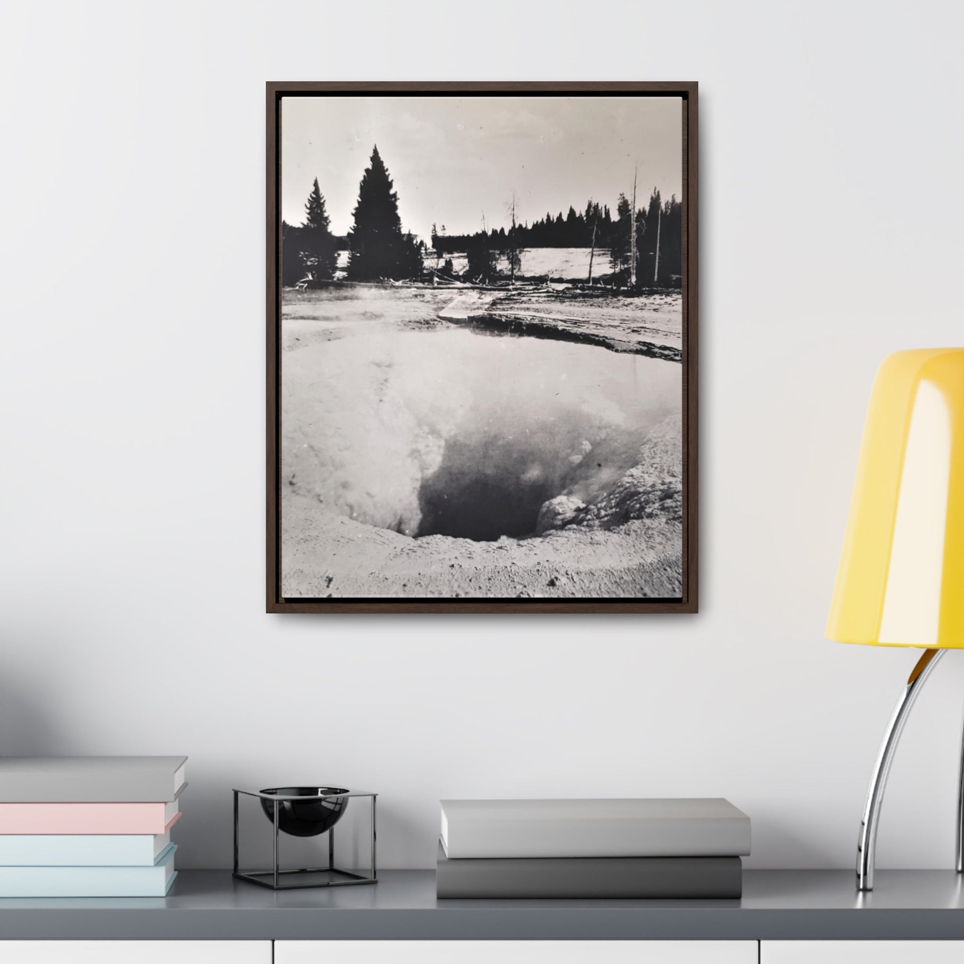 Morning Glory Pool Yellowstone Gallery Canvas Wraps Vertical Frame - 16″ x 20″ Premium Gallery Wraps (1.25″) Walnut - Canvas