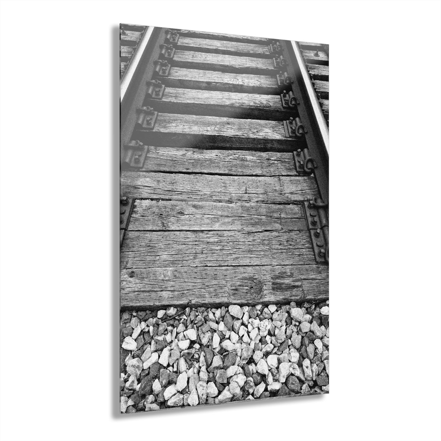 Railroad Track Black & White Acrylic Print — Vintage Track Photography Wall Art French Cleat Hanging - - Home Decor