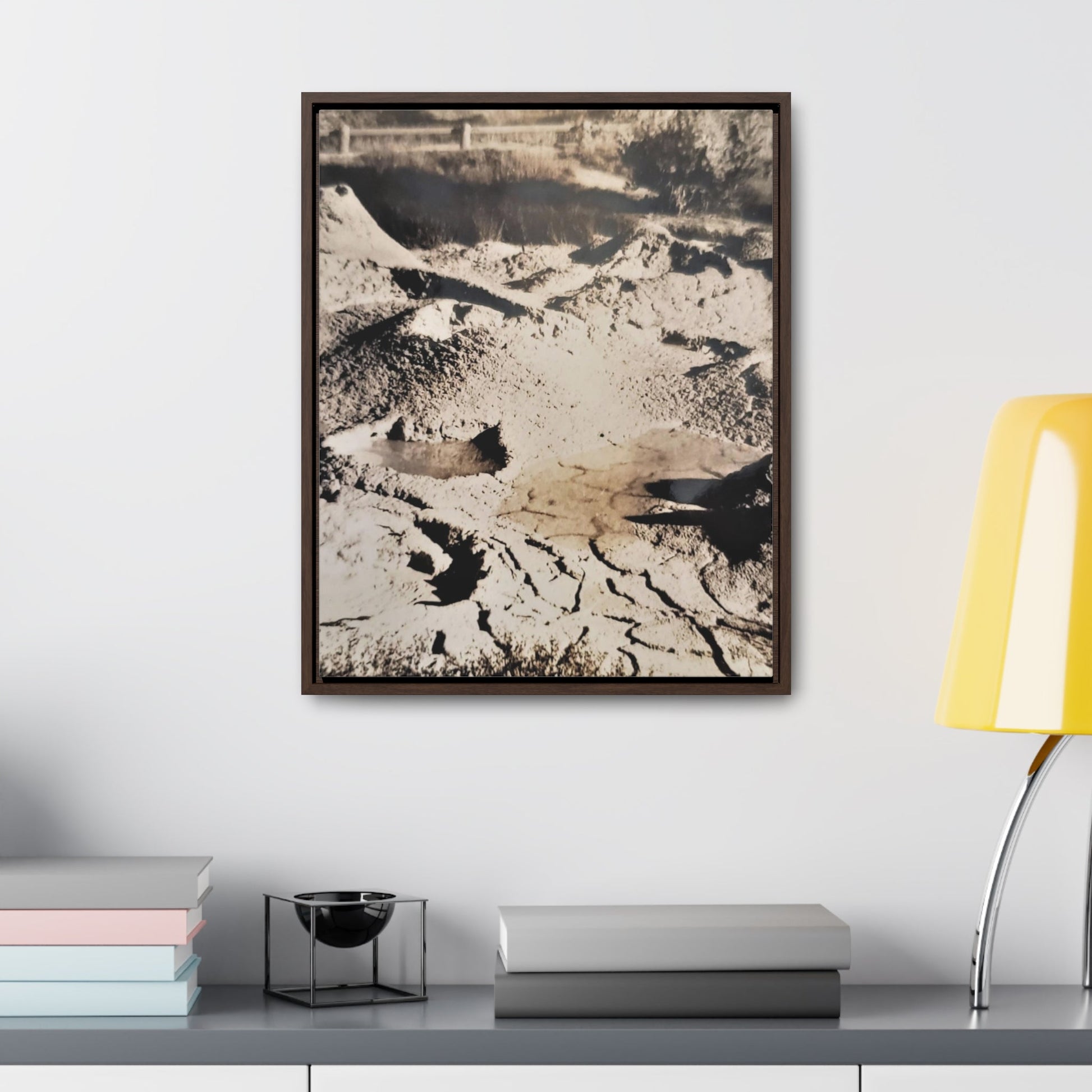 Yellowstone West Thumb Paint Pots Gallery Canvas Wraps Vertical Frame - 16″ x 20″ Premium Gallery Wraps (1.25″) Walnut - Canvas