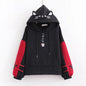 Color Contrast Cartoon Cat Embroidered Hoodie - Black L - hoodie