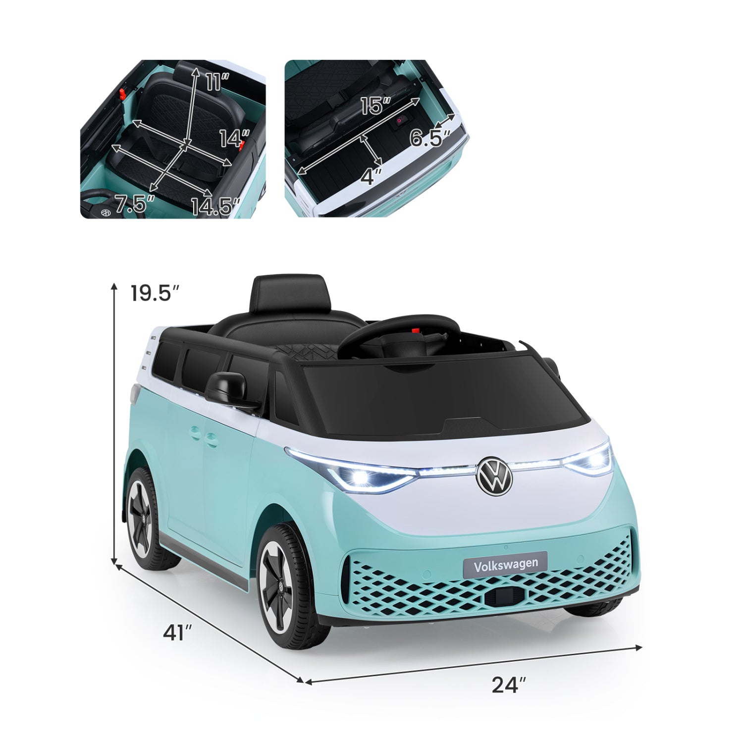 12V Electric Ride-On VW Bus with Remote Control & Music - - Ride-On Toy