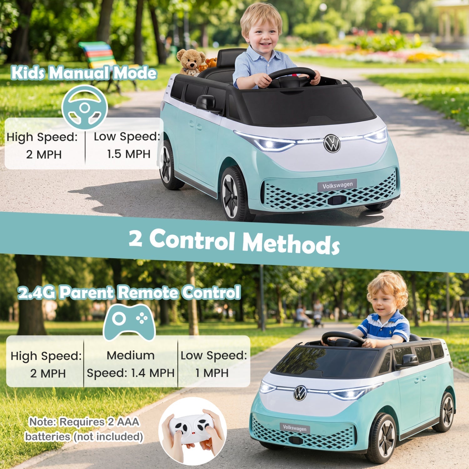 12V Electric Ride-On VW Bus with Remote Control & Music - - Ride-On Toy