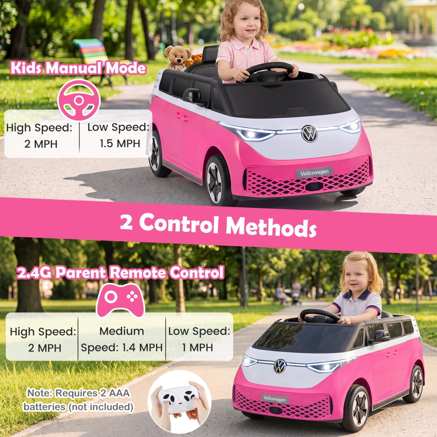 12V Electric Ride-On VW Bus with Remote Control & Music - - Ride-On Toy