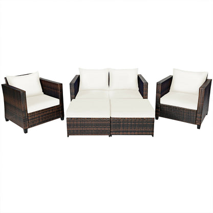 5 Pieces Patio Cushioned Rattan Furniture Set- DirectDeals- {{Product type}}