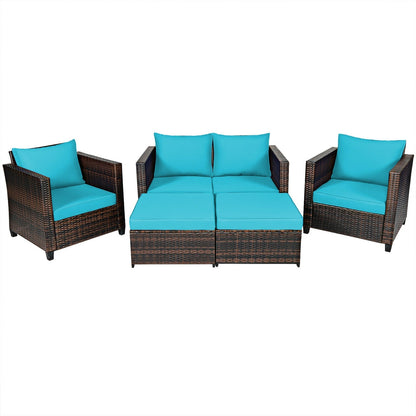 5 Pieces Patio Cushioned Rattan Furniture Set- DirectDeals- {{Product type}}