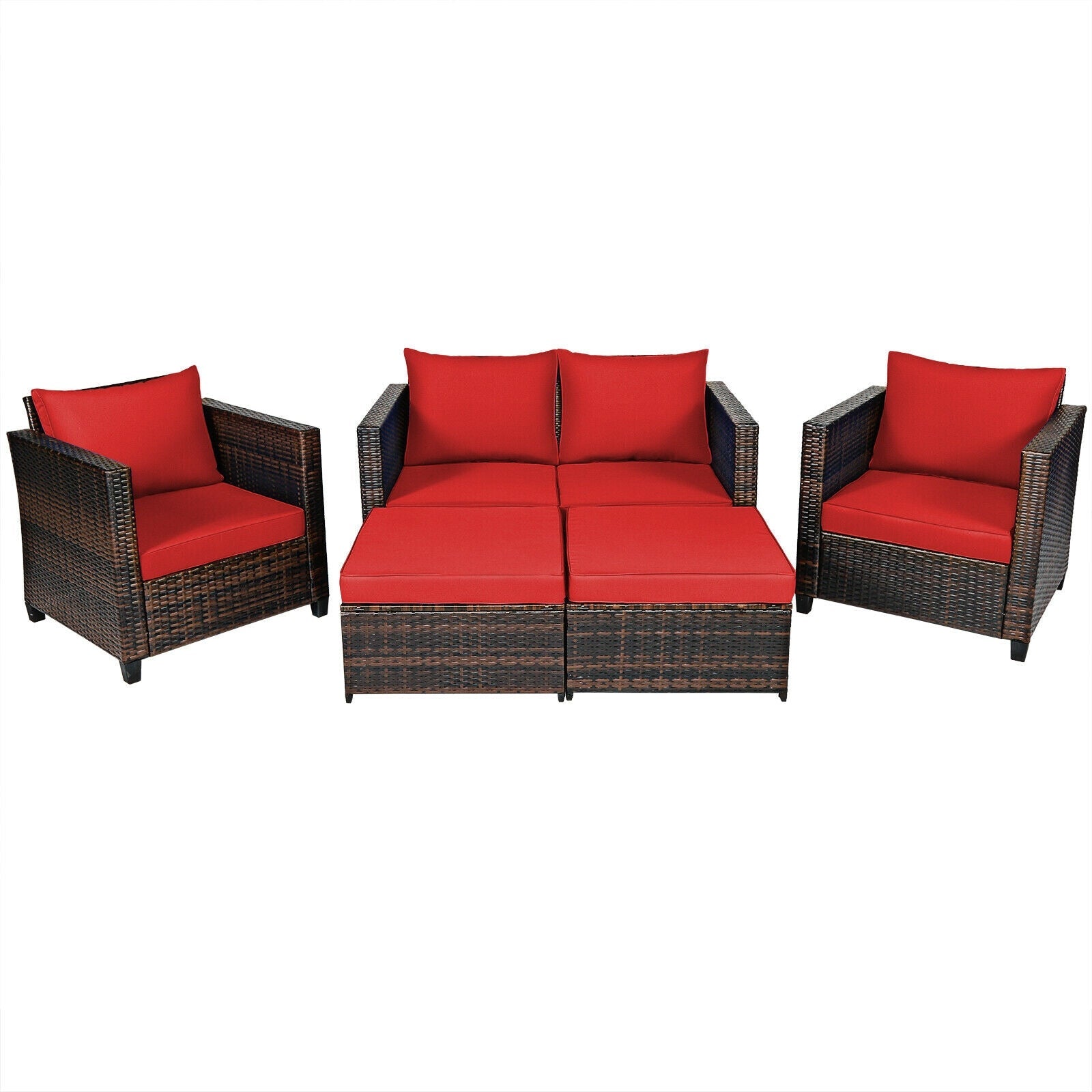 5 Pieces Patio Cushioned Rattan Furniture Set- DirectDeals- {{Product type}}