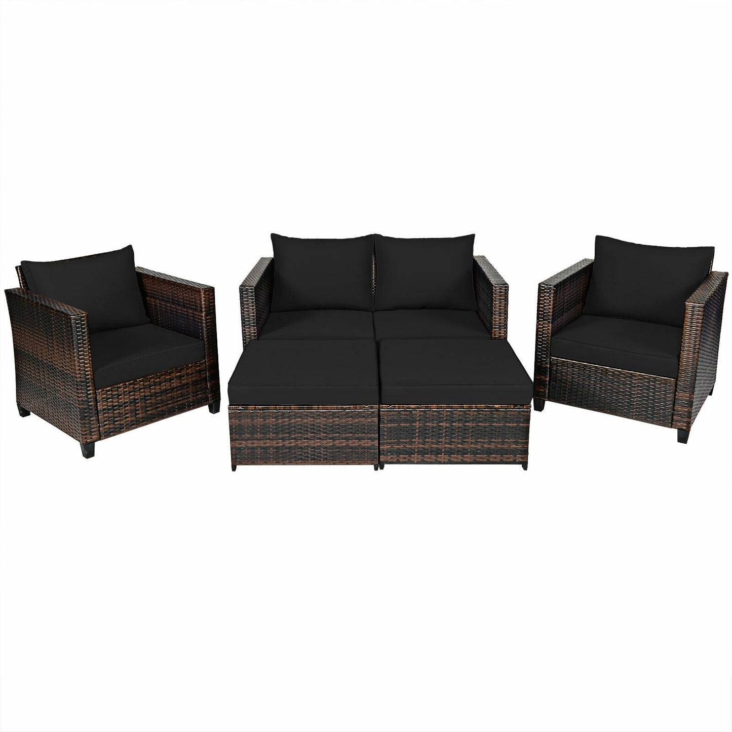 5 Pieces Patio Cushioned Rattan Furniture Set- DirectDeals- {{Product type}}