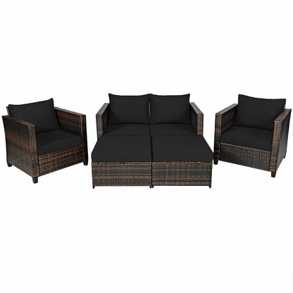5 Pieces Patio Cushioned Rattan Furniture Set- DirectDeals- {{Product type}}