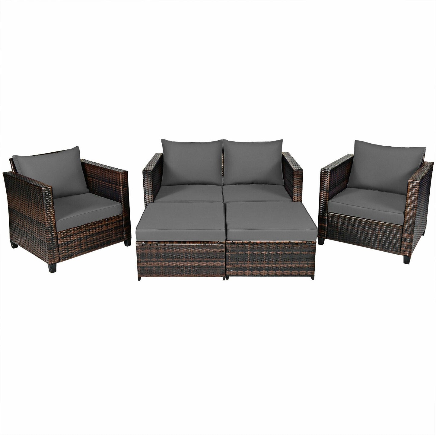 5 Pieces Patio Cushioned Rattan Furniture Set- DirectDeals- {{Product type}}