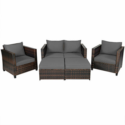 5 Pieces Patio Cushioned Rattan Furniture Set- DirectDeals- {{Product type}}