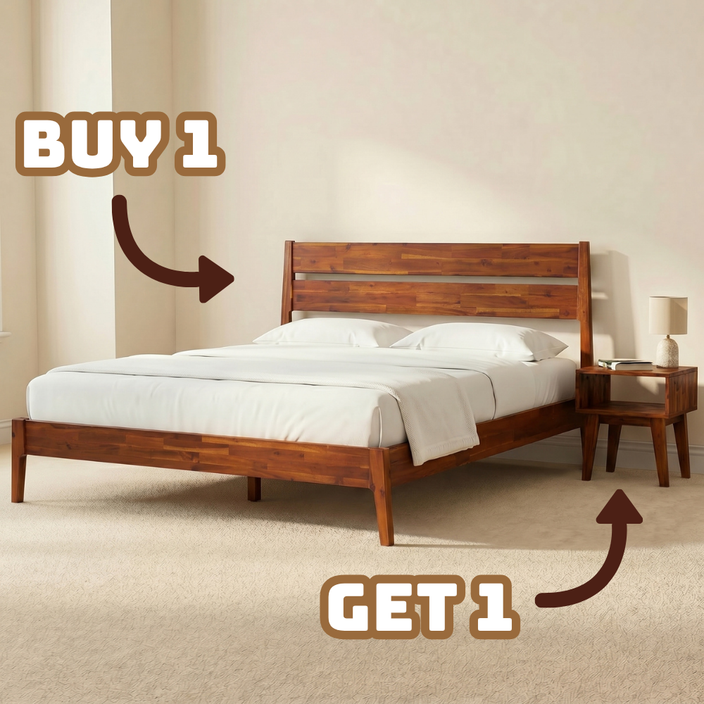 Callisto Solid Wood Bed Frame - Buy 1 Get 1 WaInut - Bed Frame